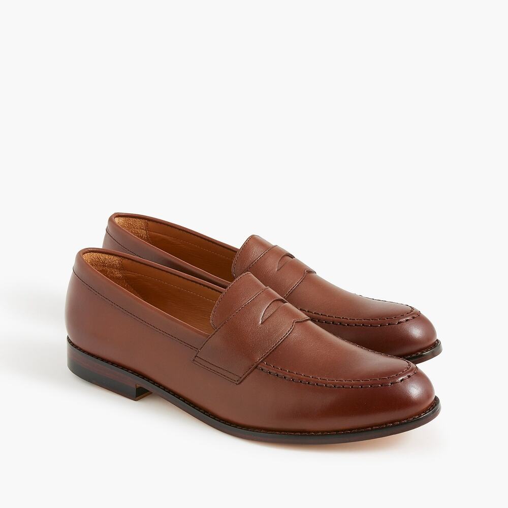 J. Crew Men's Penny Loafers Shoes Comfort Leather Burnished Brown Size 9 NWOB